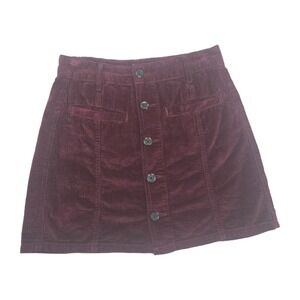 American Eagle Hi Rise A-Line 100% Cotton Button Corduroy Mini‎ Skirt Burgandy 0